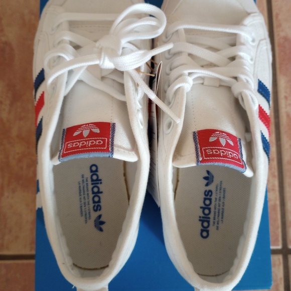 NEW Adidas NIZZA canvas shoes with blue and red stripes size 4.5 - Picture 5 of 9